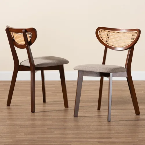 Miniatura 9 de Baxton Studio Dannell Mid-Century - Juego de sillas de comedor de 2 piezas de tela gris y madera con acabado marrón nogal Gris/marrón nogal/marrón