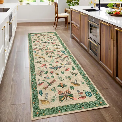 Miniatura 57 de ROYHOME - Alfombra con diseño de hongos e insectos, para pasillos, cocina o baño, antideslizante, lavable, suave, larga, 2 x 6, beige