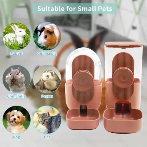 Miniatura 7 de Lemtrflo Dispensador Automático Colgante de Alimentos y Agua, Juego de Alimentador de Gravedad para Conejos, Chinchillas, Conejitos de Indias, Marrón