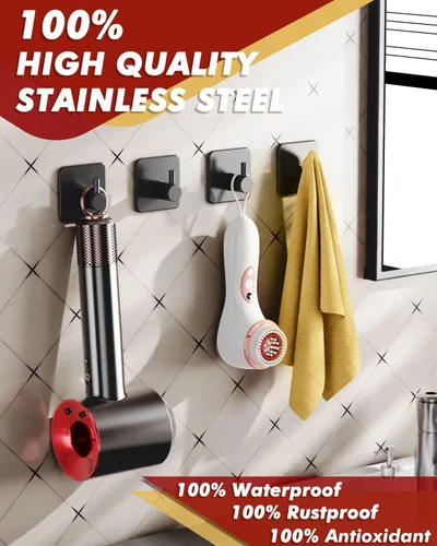 Miniatura 2 de Auxmir Ganchos Adhesivos de Servicio Pesado 30lb(Máx) Ganchos de Pared, Paquete de 5 Toallero Autoadhesivo Sin Daños, Acero Inoxidable para Abrigo