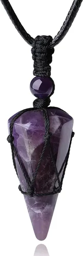 XIANNVXI Collar puntiagudo con piedra de cristal curativo, cuerda negra ajustable, collar con colgante de piedras preciosas naturales, joyería para