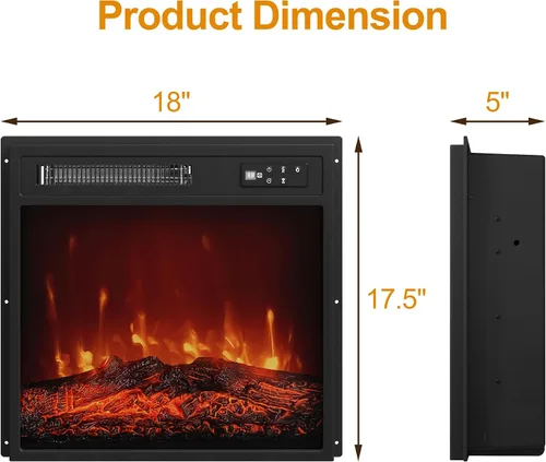Miniatura 5 de Royalcraft Inserto de chimenea eléctrica de 18 pulgadas, calentador de chimenea empotrado con control remoto, calentador pequeño con bajo ruido