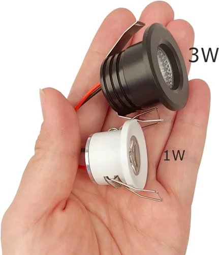 Miniatura 4 de 2 paquetes de mini focos de 3 W, AC 110V 220V, luces empotradas para techo, para exhibición en vitrina y debajo del gabinete, luz blanco cálido 3000