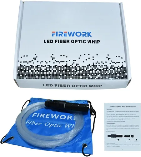 Miniatura 6 de Firework Látigo de fibra óptica, luz LED para bailar, juguete giratorio de 360°, 40 modos de efecto de color, ligero y portátil para fiestas al aire