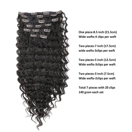 Miniatura 3 de Extensiones de cabello sintético rizado con clip de doble trama, resistencia al calor, onda profunda gruesa, con clip, 7 piezas