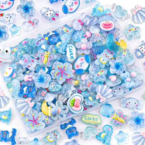 Miniatura 9 de 100 dijes de slime de gelatina de resina con parte trasera plana para slime, dijes Kawaii aleatorios para adornos de teléfono, caja de basura a