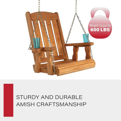 Miniatura 4 de Amish Casual Silla columpio con tratamiento a presión de misión resistente con portavasos (mancha de cedro)