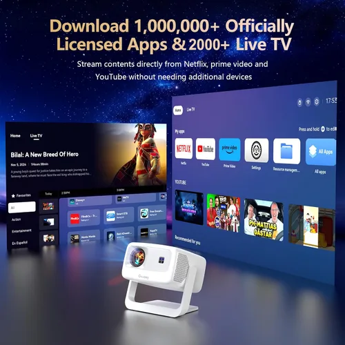 Miniatura 3 de [3500 descargas ultra brillantes/aplicaciones oficiales/65W Dolby Audio/soporte 4K] Proyector inteligente para exteriores con WiFi y Bluetooth