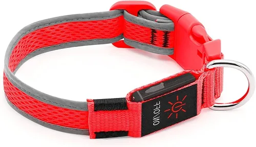 Miniatura 6 de YFbrite Collar de perro iluminado, collar de cachorro con LED recargable por USB, superbrillante, ajustable, luces brillantes para perro para Rojo
