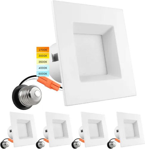 LUXRITE Luces LED empotrables cuadradas de 4 pulgadas, temperatura de color CCT seleccionable 2700K | 3000K | 3500K | 4000K | 5000K, luces