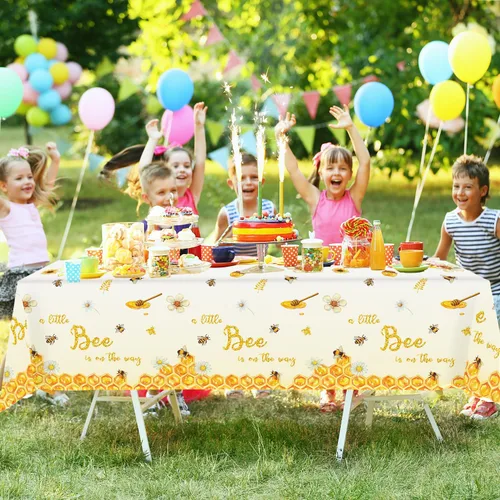 Miniatura 6 de 3 manteles y decoraciones con diseño de abejas pequeñas, manteles rectangulares de plástico desechables para niños y niñas, fiestas temáticas