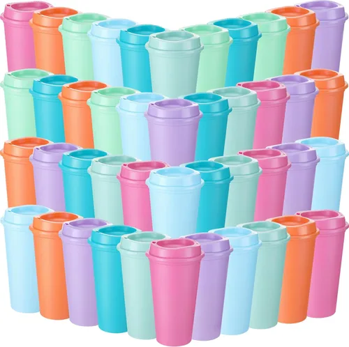 Miniatura 8 de Honeydak Paquete de 30 tazas de café reutilizables de 16 onzas con tapas, botella de agua, taza de viaje para café helado, vasos de té de plástico