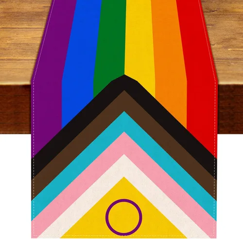 Sunwer Camino de mesa Intersex Progress Pride June LGBTQ+ Gay Rainbow para interiores y exteriores, decoración de mesa para el hogar, cocina,