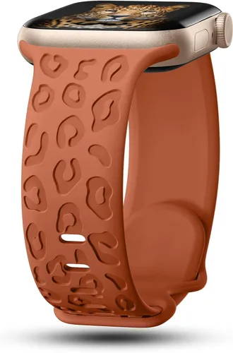 Miniatura 10 de CreateGreat Bandas Grabadas Compatibles con Apple Watch de 40mm 41mm 38mm 42mm 44mm 45mm 46mm 49mm, Correa de Silicona Suave con Patrón de Leopardo