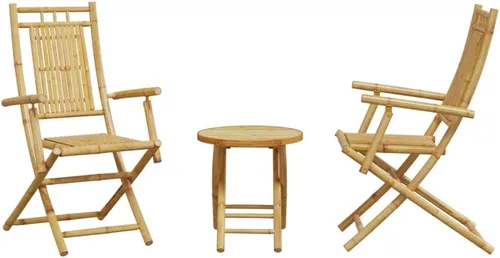 Miniatura 4 de Juego de 3 piezas de bistró de bambú para exteriores, mesa de jardín plegable y 2 sillas, balcón pequeño, porche, patio trasero, juego