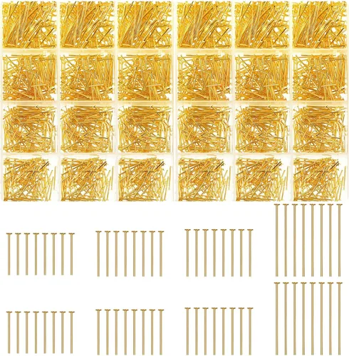 Junkin Juego de 2800 pines de cabeza plana para hacer joyas, juego de pines de cabeza de 0.63 pulgadas, 0.71, 0.79, 1.18 pulgadas, aretes, pulseras,