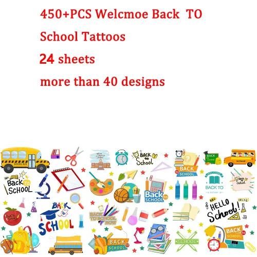 Miniatura 2 de CupaPlay 440 piezas de tatuajes temporales de bienvenida de regreso a la escuela, suministros de recuerdos de fiesta, suministros para el primer
