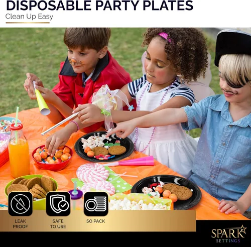 Miniatura 6 de Amcrate Platos desechables de plástico, negro, 10.4 pulgadas, fuertes y resistentes para fiestas, cenas, vacaciones, picnic, viajes, paquete de 50