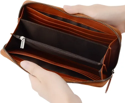Miniatura 29 de VISOUL Cartera larga de cuero con cremallera para hombres y mujeres con bloqueo RFID, cartera larga de embrague grande con cremallera, Negro