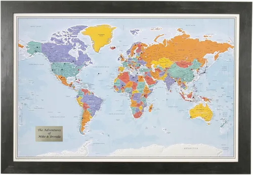 Miniatura 12 de Póster personalizado en lienzo enrollado con mapa del mundo, arte de pared con chinchetas – Grande 24" x 36" mapa del mundo de océanos azules