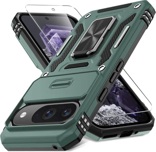 Miniatura 24 de DEERLAMN Funda para Google Pixel 8 con cubierta deslizante para cámara + protector de pantalla (1 paquete), soporte de anillo giratorio grado