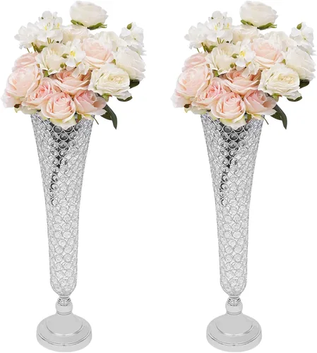 2 floreros de cristal para flores artificiales, centro de mesa decorativo de 22 pulgadas para boda, soporte de flores de cristal para aniversario,