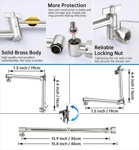 Miniatura 4 de G-Promise Regadera de lluvia de metal de 12 pulgadas con brazo de extensión ajustable de 15 pulgadas, cabezal de ducha de lluvia de alta presión