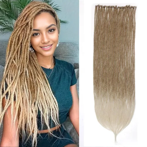 Miniatura 32 de 15 extensiones de rastas de doble extremo, 24 pulgadas, extensiones de rastas falsas de 0.6 pulgadas, color marrón degradado, extensiones de rastas