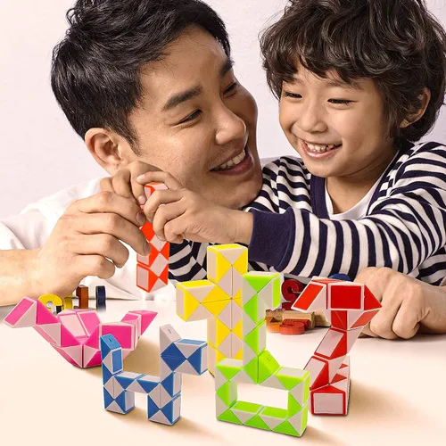 Miniatura 8 de Paquete de 12 cubos de 24 bloques de mini cubo de serpiente, cubos de rompecabezas mágicos de velocidad para niños, rellenos de bolsas de fiesta