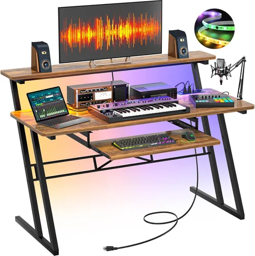 Miniatura 14 de Escritorio de producción de estudio de música Armocity - Escritorio de estudio de grabación para productor con toma de corriente, estación