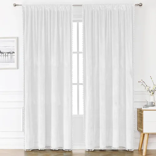 Miniatura 7 de Victree - Cortinas de terciopelo con pompón para dormitorio, cortinas opacas de 52 x 120 pulgadas de largo - Cortinas con bolsillo para barra que
