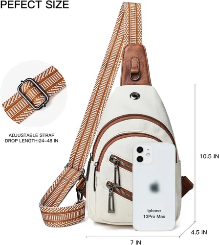 Miniatura 6 de LATMAP Bolso bandolera para mujer, mochila pequeña de cuero, mini bolsa cruzada en el pecho, mochila casual, riñonera impermeable antirrobo, beige