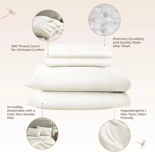 Miniatura 3 de Sábanas de algodón 100% orgánico tamaño King - Sábanas de cama orgánicas certificadas GOTS con bolsillo profundo, 500 hilos y tejido satén acogedor