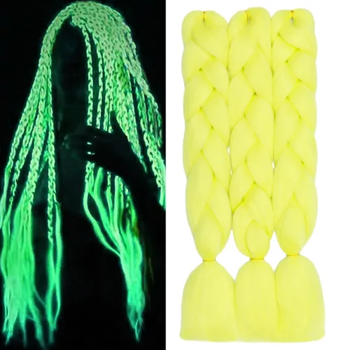 Miniatura 11 de Cabello trenzado rubio de 24 pulgadas, 613, extensiones de cabello trenzado jumbo, 3 piezas de trenzas luminosas que brillan en la oscuridad