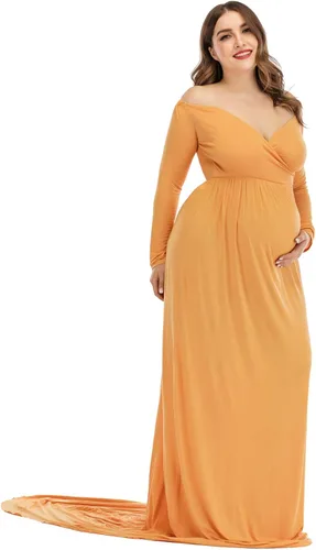 Miniatura 3 de ZIUMUDY Vestido largo de maternidad con hombros descubiertos, vestido de fotografía para baby shower