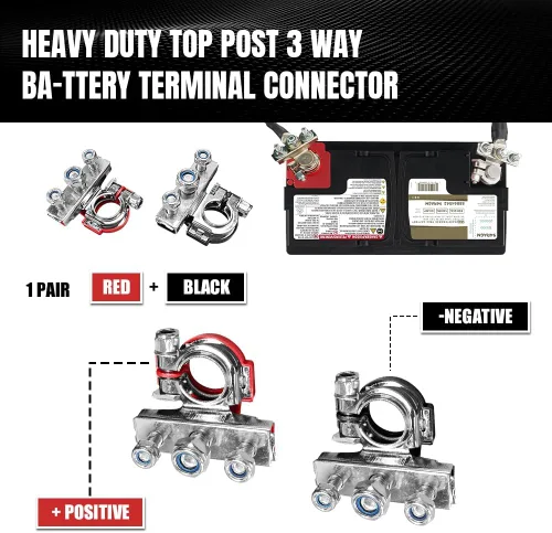 Miniatura 6 de 2 conectores de terminal de batería, extremo terminal de cable de batería, conectores universales de poste de batería de 12 V con 3 terminales