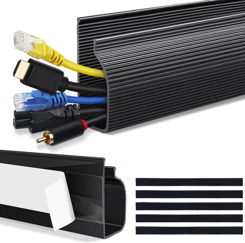 Miniatura 8 de ZhiYo Organizador de cables debajo del escritorio con canal J (4 x 15.7 pulgadas), canaleta de cables de 63 pulgadas, organizador de cables