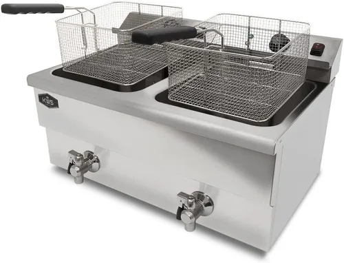 Miniatura 2 de KWS DY-16 Freidora eléctrica comercial de 3500 W de acero inoxidable de 15 L con sistema de válvula de drenaje de grifo para usuarios comerciales