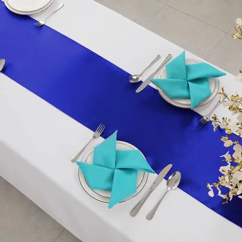 Miniatura 4 de Horbaunal - Juego de 24 caminos de mesa de satén azul real de 12 x 108 pulgadas, caminos de mesa suaves para bodas, banquetes, fiestas de cumpleaños