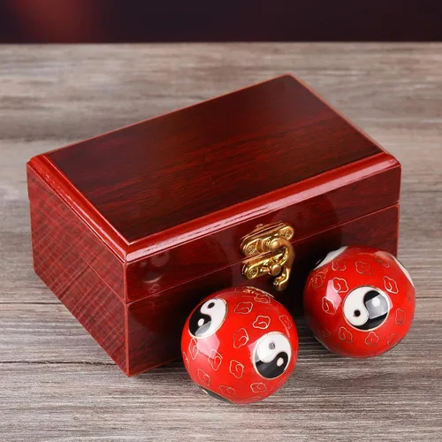 Miniatura 6 de 1.97 '' Bolas de Baoding Chino Ejercicio de la mano Bolas de masaje con caja Rojo Yin Yang Bolas con campanillas Regalo para padres TQZDBS67