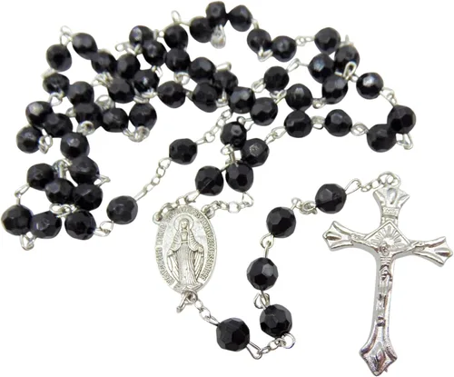 Miniatura 3 de Westmon Works Rosario de confirmación con cuentas facetadas negras y tarjeta de oración sagrada en una bolsa de terciopelo con cordón, Metal, No es