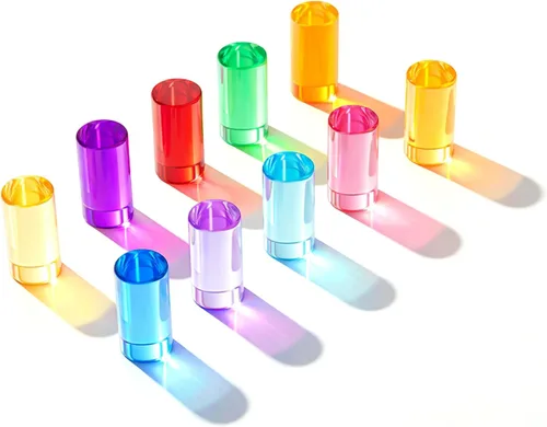 Meooeck 10 unidades de bloques de gemas acrílicas de colores, arco iris translúcido, apilable, juguete sensorial de tren con caja de almacenamiento