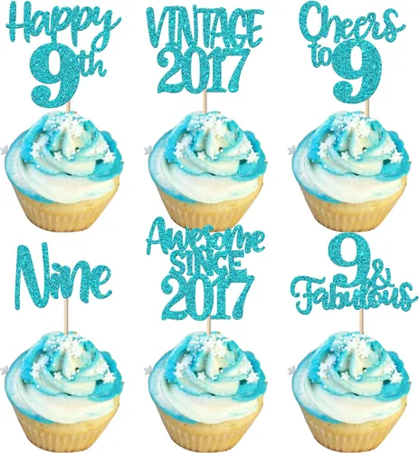 Miniatura 46 de Rsstarxi Paquete de 24 adornos para cupcakes vintage 2019 con purpurina negra para 5º cumpleaños, saludos a 5, cinco, 5, 5 fabulosos para cupcakes
