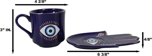 Miniatura 3 de Ebros Gift Wicca Occult Evil Eye Of Providence With Hamsa Quirología Quirología Palmistry Taza de café Taza de té con platillo Juego de vasos Wicca