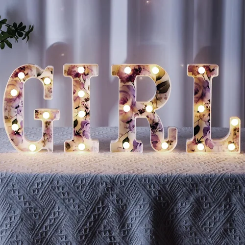 Miniatura 7 de Realspring Letrero de letras para niña, marquesina de bebé, letras iluminadas con flores LED, centros de mesa para baby shower, decoración