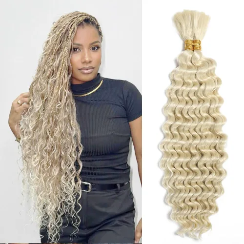 Miniatura 59 de Cabello bohemio para trenzar de 18 pulgadas, 2 paquetes de cabello ondulado profundo a granel para trenzas bohemias, sin trama, extensiones