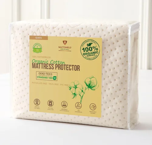 Protector de Colchón Orgánico Impermeable de Lujo Queen - Funda de Almohadilla de Colchón Transpirable de Algodón Orgánico - Comodidad Premium de