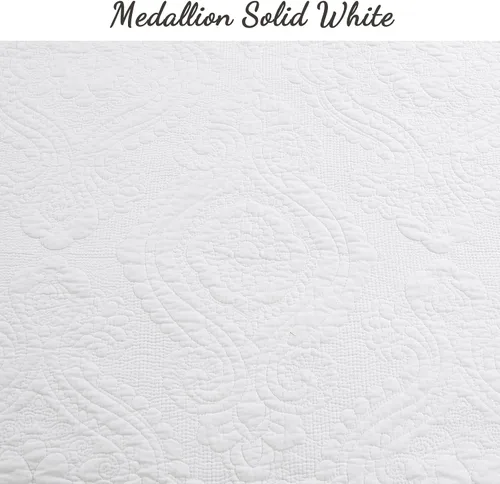 Miniatura 3 de Cozy Line Home Fashions - Juego de colcha de algodón puro, color blanco, marfil, verde, gris, cheurón, laberinto, medallón, para habitación Medallón