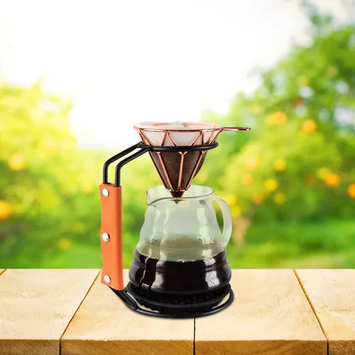 Miniatura 8 de SHERCHPRY Soporte para gotero de café, soporte para taza de filtro, soporte para gotero de café de alambre de acero inoxidable con funda de cuero