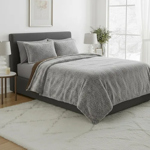 Miniatura 2 de Lavish Home Juego de edredón tamaño King, manta de piel sintética de 3 piezas estilo visón y 2 fundas de almohada, acogedor juego de ropa de cama